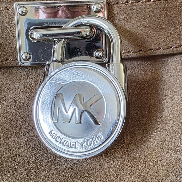 Vintage Michael Kors Distressed Brown Suede Tote Bag With Silver MK Lock - Picture 8 of 15